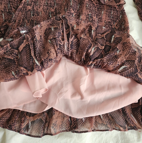 Rebecca Taylor Silk Dress Snake Print Smocked Size Small - Picture 7 of 11